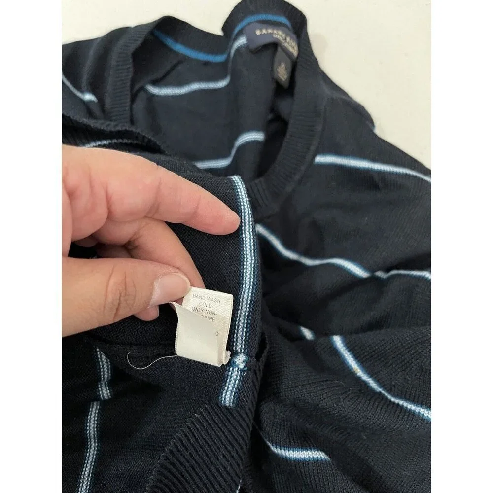 Banana Republic Silk Cashmere V Neck Striped Sweater Men XL Blue